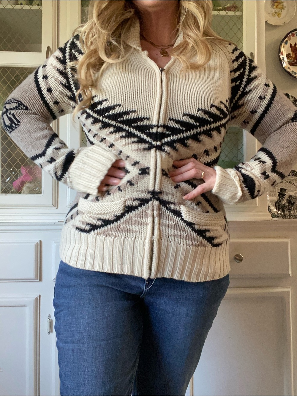 TNA Wool Zip Up Aritiza Cardigan Cozy Fall
Winter Chunky Knit Grey Cream Pockets - Picture 4 of 12